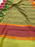 Pista Green Banarasi Handloom Art Cotton Printed Saree - Aura Benaras
