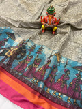 Grey Banarasi Handloom Art Cotton Printed Saree - Aura Benaras