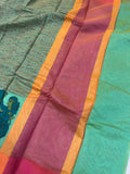 Green Banarasi Handloom Art Cotton Printed Saree - Aura Benaras