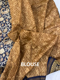 Navy Blue Handloom Mul Cotton Printed Saree - Aura Benaras