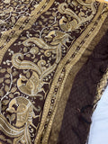 Coffee Brown Handloom Mul Cotton Printed Saree - Aura Benaras