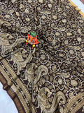 Coffee Brown Handloom Mul Cotton Printed Saree - Aura Benaras