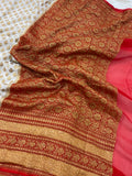 Off White Banarasi Handloom Pure Georgette Saree - Aura Benaras