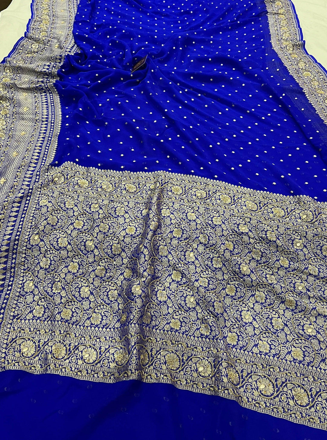 Royal Blue Pure Banarasi Khaddi Georgette Saree - Aura Benaras