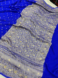 Royal Blue Pure Banarasi Khaddi Georgette Saree - Aura Benaras