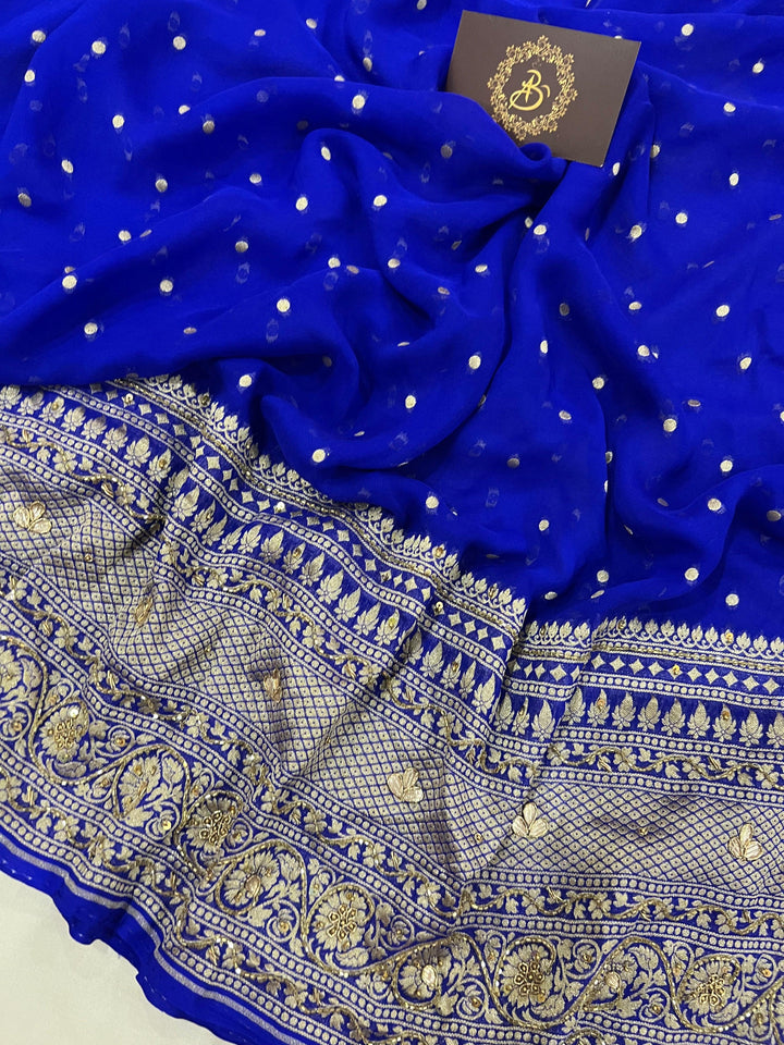 Royal Blue Pure Banarasi Khaddi Georgette Saree - Aura Benaras