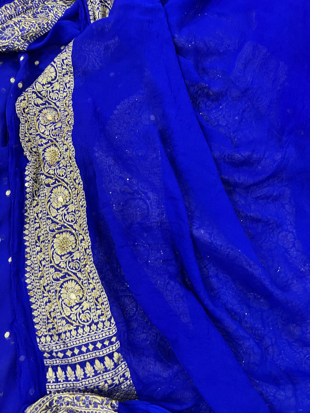 Royal Blue Pure Banarasi Khaddi Georgette Saree - Aura Benaras