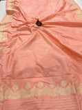 Peach Banarasi Handloom Katan Silk Saree - Aura Benaras