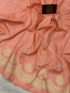 Peach Banarasi Handloom Katan Silk Saree - Aura Benaras