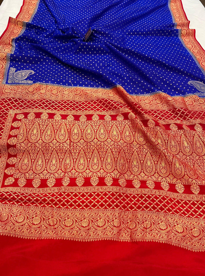 Royal Blue Pure Banarasi Khaddi Crepe Silk Saree - Aura Benaras
