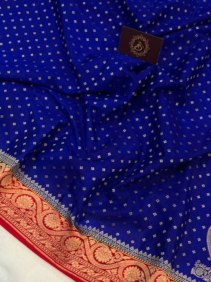 Royal Blue Pure Banarasi Khaddi Crepe Silk Saree - Aura Benaras
