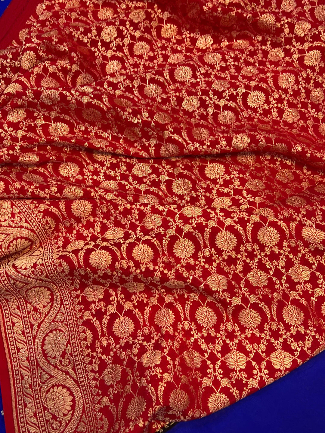 Royal Blue Pure Banarasi Khaddi Crepe Silk Saree - Aura Benaras