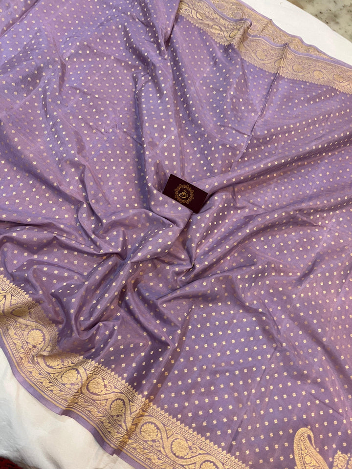 Pastel Lavender Pure Banarasi Khaddi Crepe Silk Saree - Aura Benaras