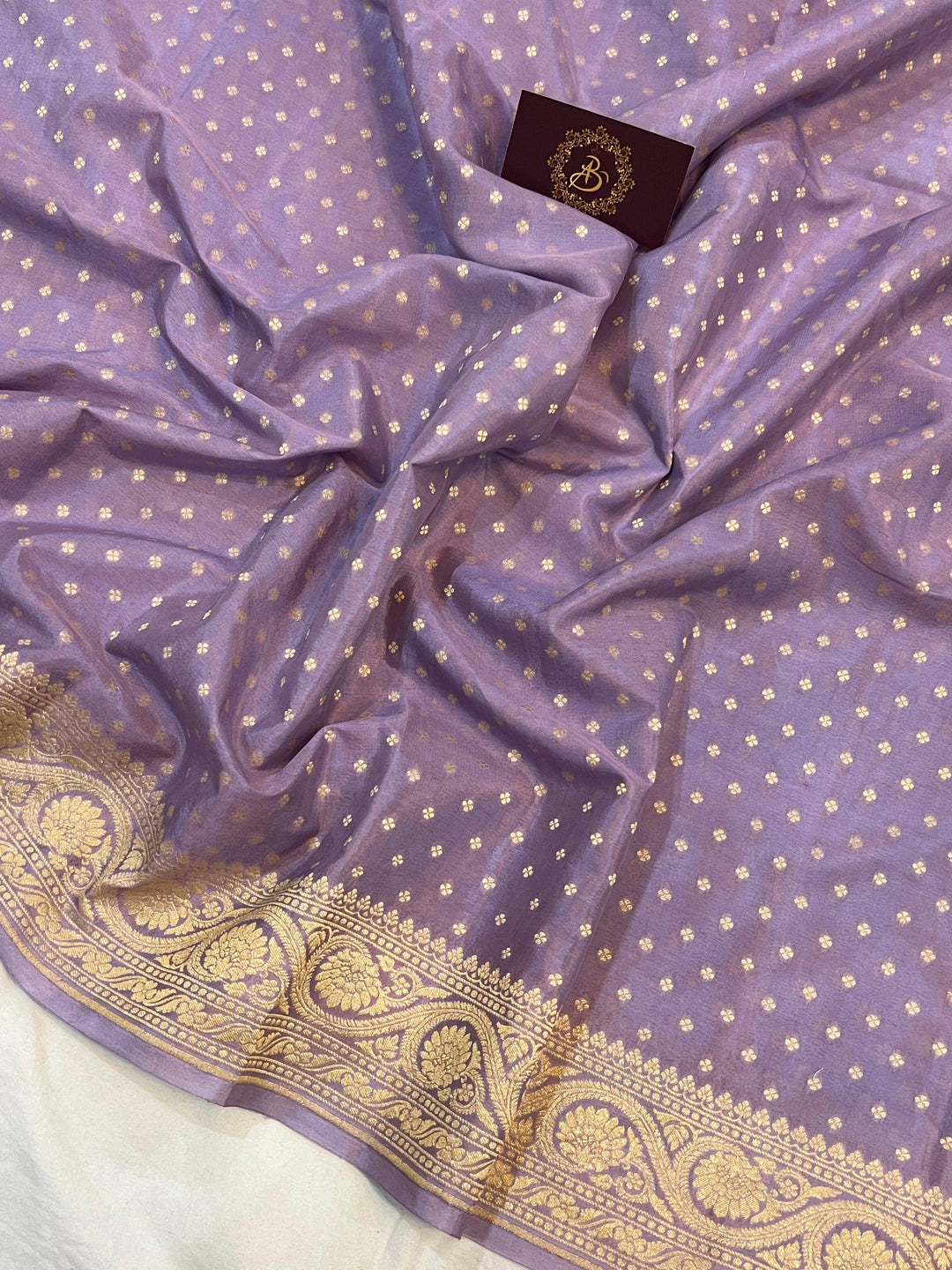 Pastel Lavender Pure Banarasi Khaddi Crepe Silk Saree - Aura Benaras