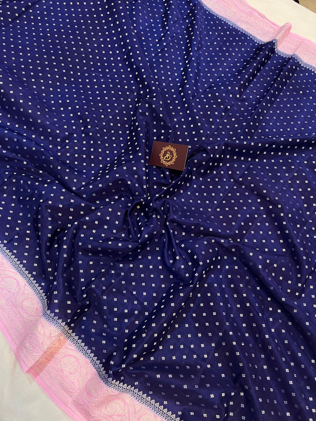 Navy Blue Pure Banarasi Khaddi Crepe Silk Saree - Aura Benaras