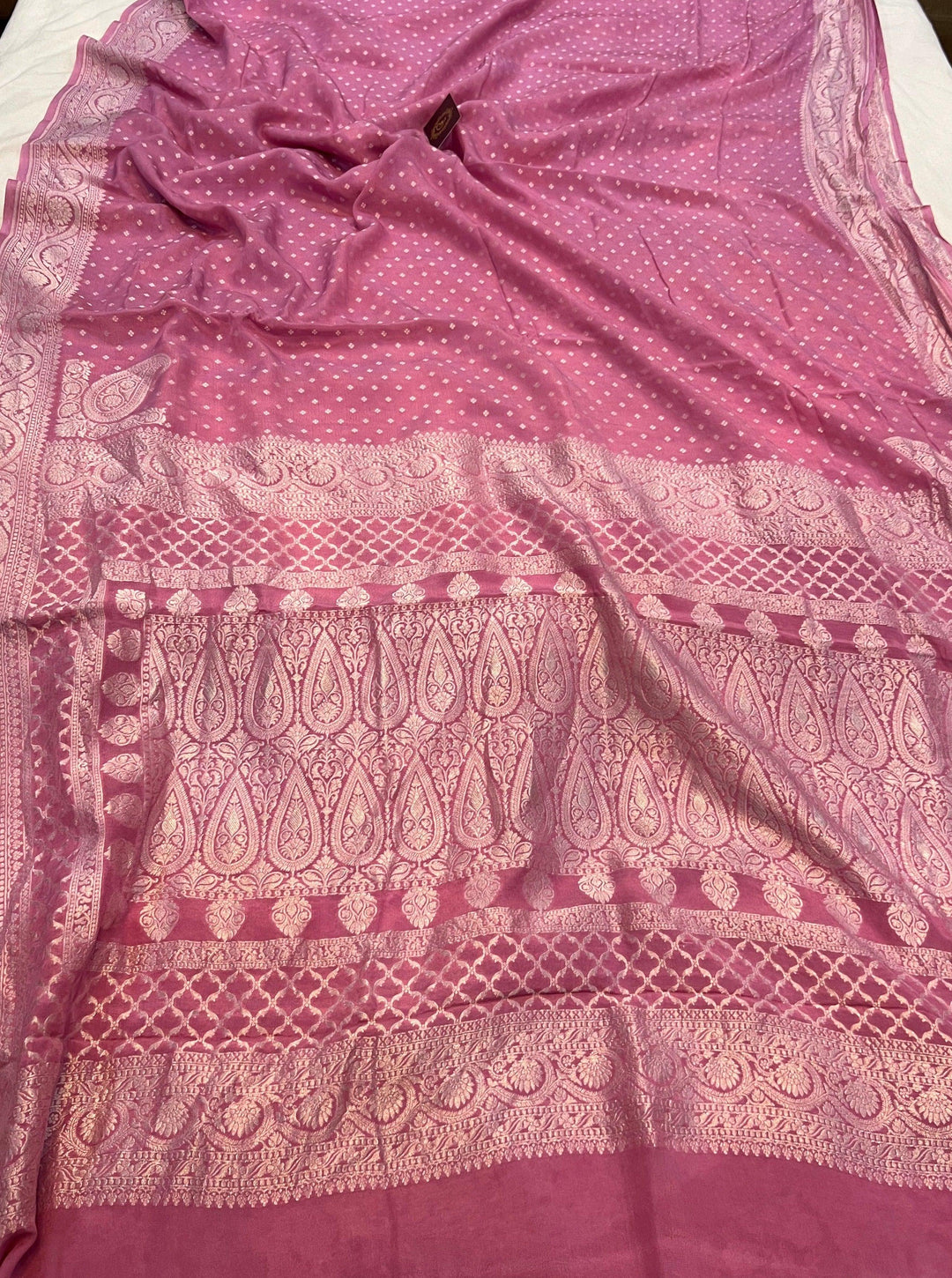 Mauve Pure Banarasi Khaddi Crepe Silk Saree - Aura Benaras