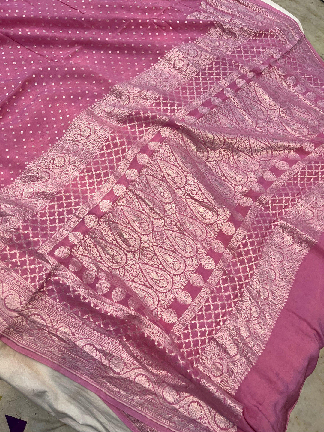 Mauve Pure Banarasi Khaddi Crepe Silk Saree - Aura Benaras