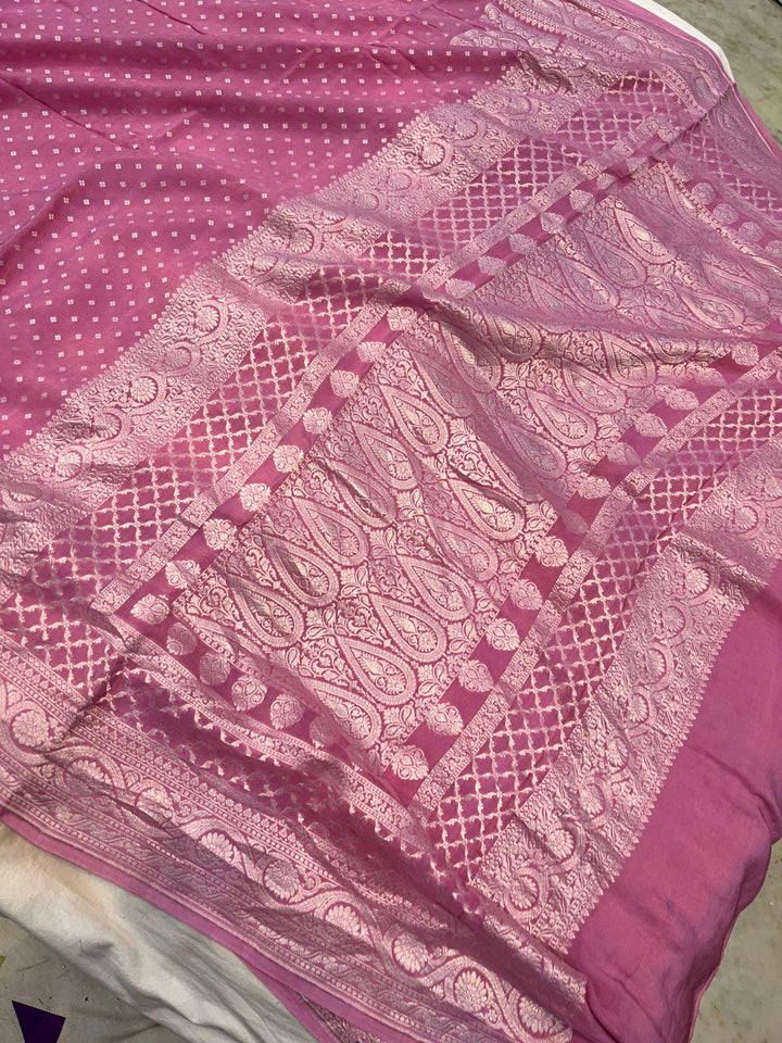 Mauve Pure Banarasi Khaddi Crepe Silk Saree - Aura Benaras