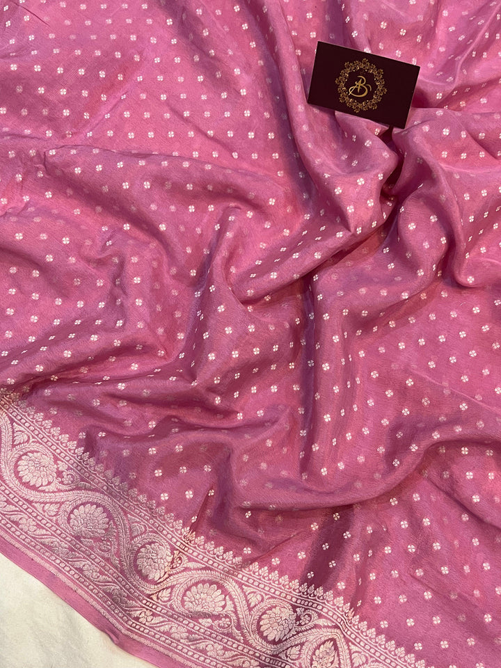 Mauve Pure Banarasi Khaddi Crepe Silk Saree - Aura Benaras