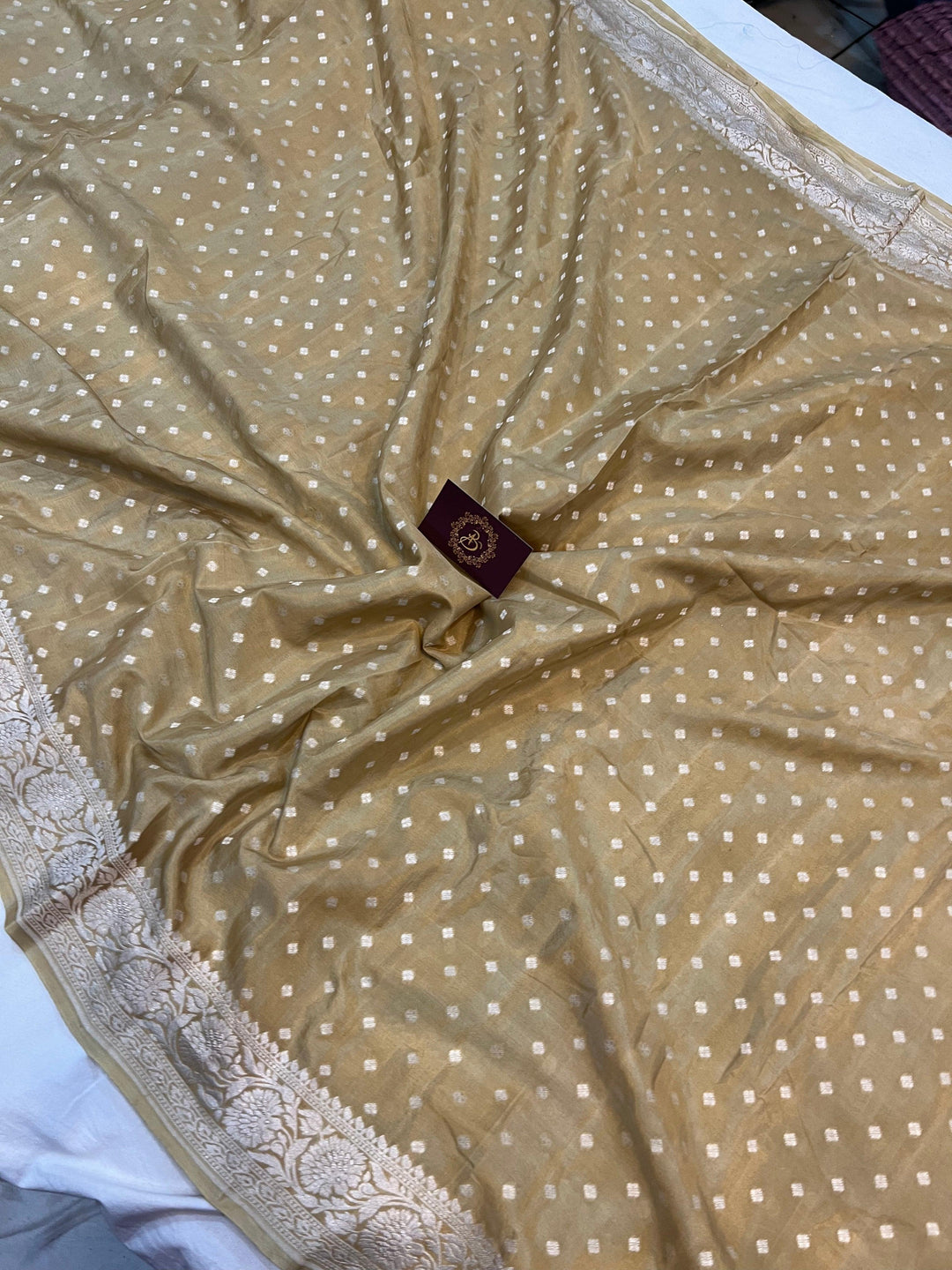 Beige Pure Banarasi Khaddi Crepe Silk Saree - Aura Benaras
