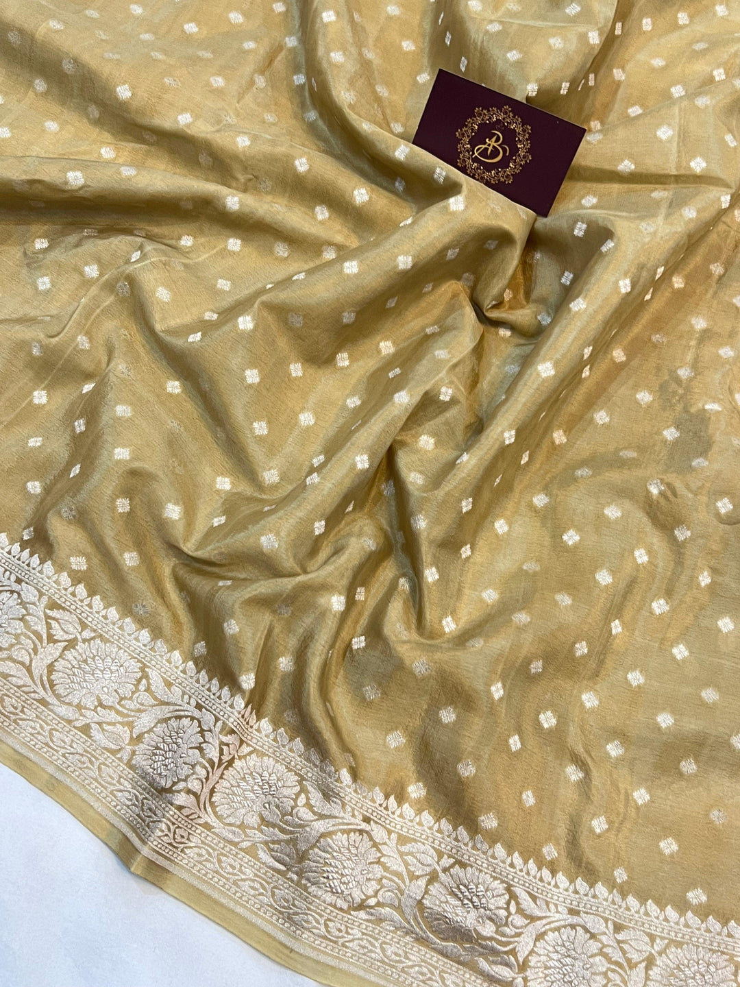 Beige Pure Banarasi Khaddi Crepe Silk Saree - Aura Benaras