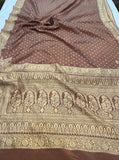 Pastel Brown Pure Banarasi Khaddi Crepe Silk Saree - Aura Benaras