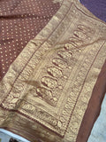 Pastel Brown Pure Banarasi Khaddi Crepe Silk Saree - Aura Benaras