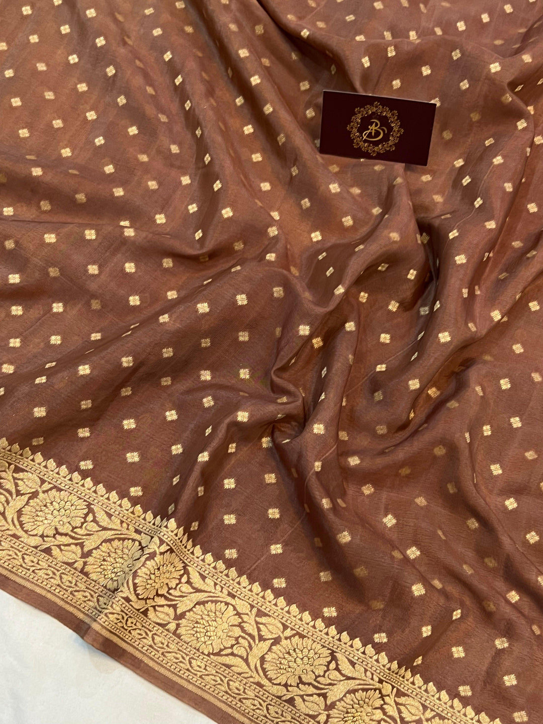 Pastel Brown Pure Banarasi Khaddi Crepe Silk Saree - Aura Benaras