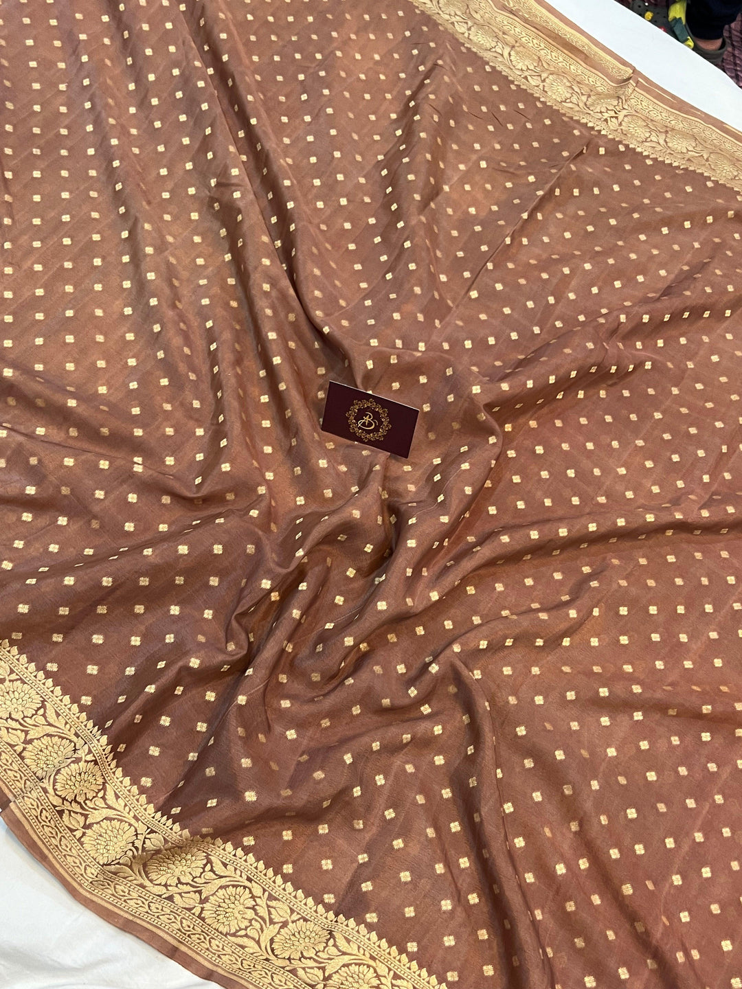 Pastel Brown Pure Banarasi Khaddi Crepe Silk Saree - Aura Benaras