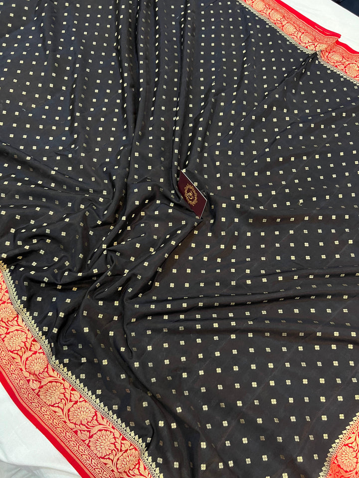 Black Pure Banarasi Khaddi Crepe Silk Saree - Aura Benaras