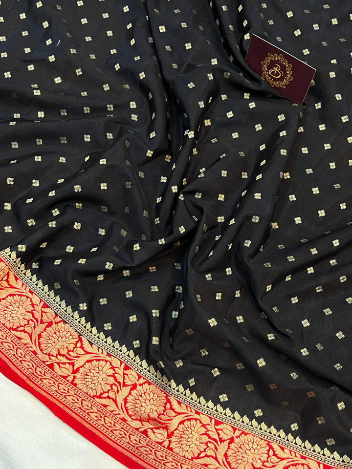 Black Pure Banarasi Khaddi Crepe Silk Saree - Aura Benaras