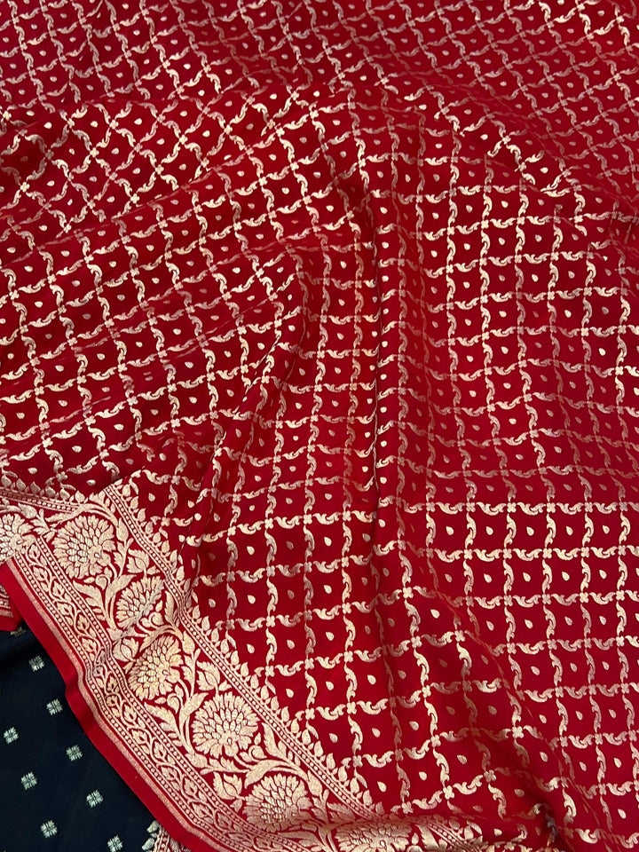 Black Pure Banarasi Khaddi Crepe Silk Saree - Aura Benaras