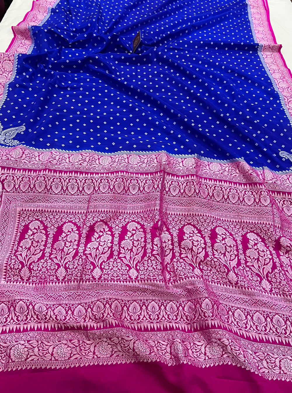 Royal Blue Pure Banarasi Khaddi Crepe Silk Saree - Aura Benaras