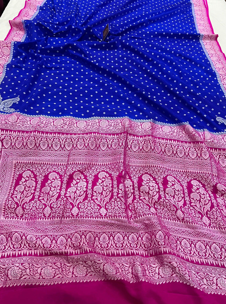 Royal Blue Pure Banarasi Khaddi Crepe Silk Saree - Aura Benaras