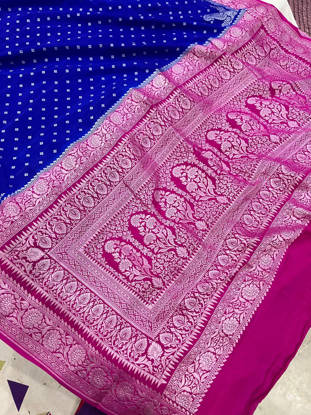 Royal Blue Pure Banarasi Khaddi Crepe Silk Saree - Aura Benaras