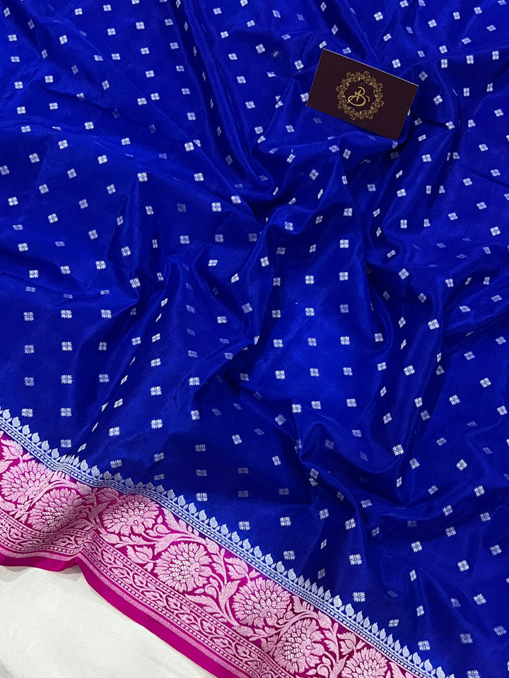 Royal Blue Pure Banarasi Khaddi Crepe Silk Saree - Aura Benaras