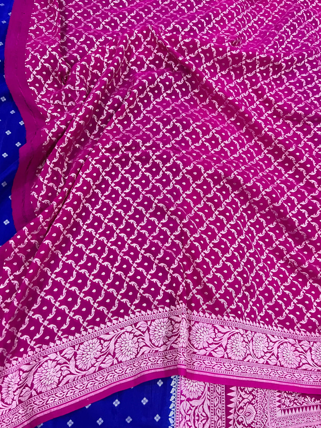 Royal Blue Pure Banarasi Khaddi Crepe Silk Saree - Aura Benaras