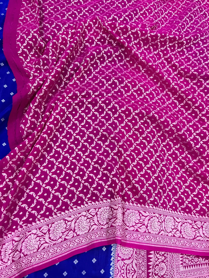 Royal Blue Pure Banarasi Khaddi Crepe Silk Saree - Aura Benaras