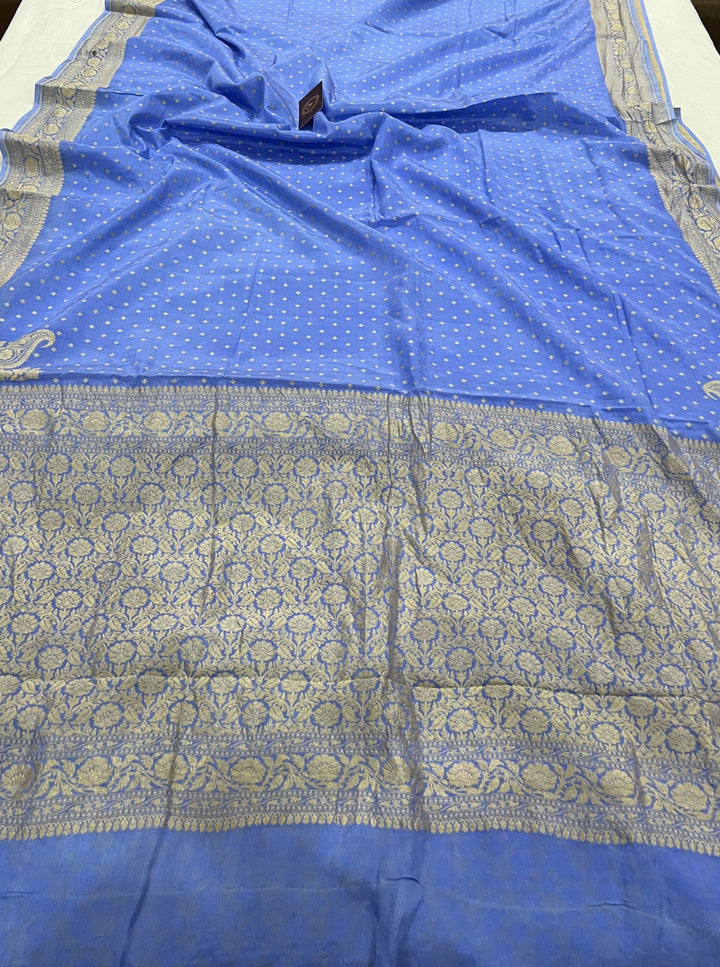 Pastel Blue Pure Banarasi Khaddi Crepe Silk Saree - Aura Benaras