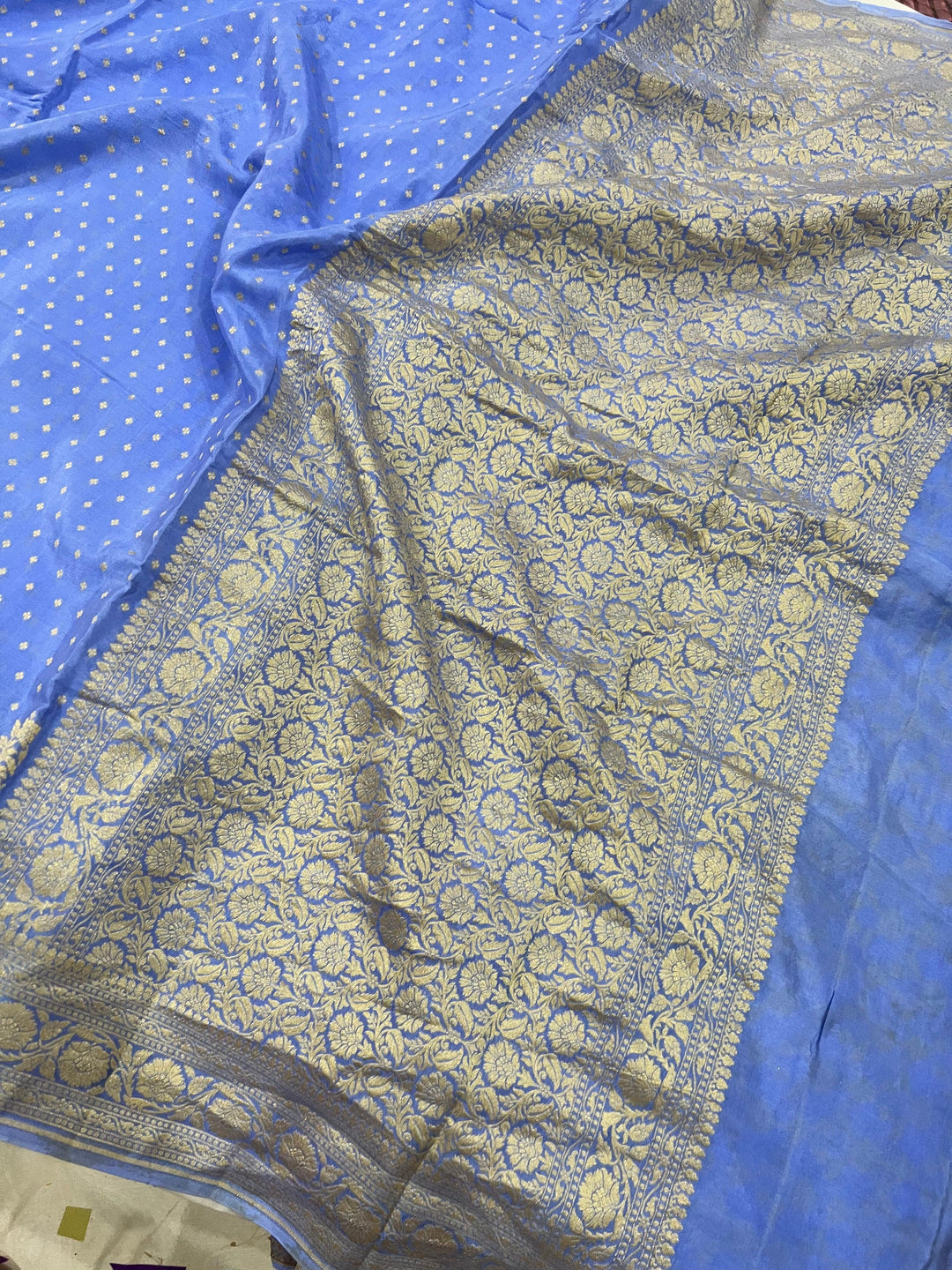 Pastel Blue Pure Banarasi Khaddi Crepe Silk Saree - Aura Benaras
