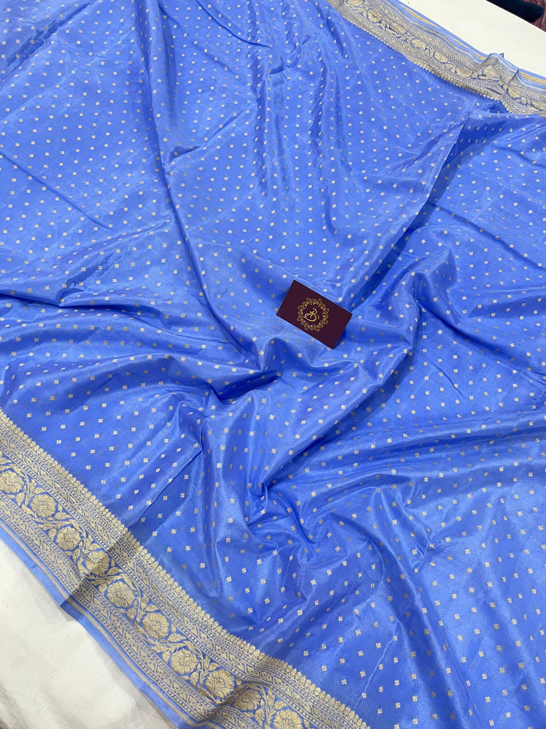 Pastel Blue Pure Banarasi Khaddi Crepe Silk Saree - Aura Benaras