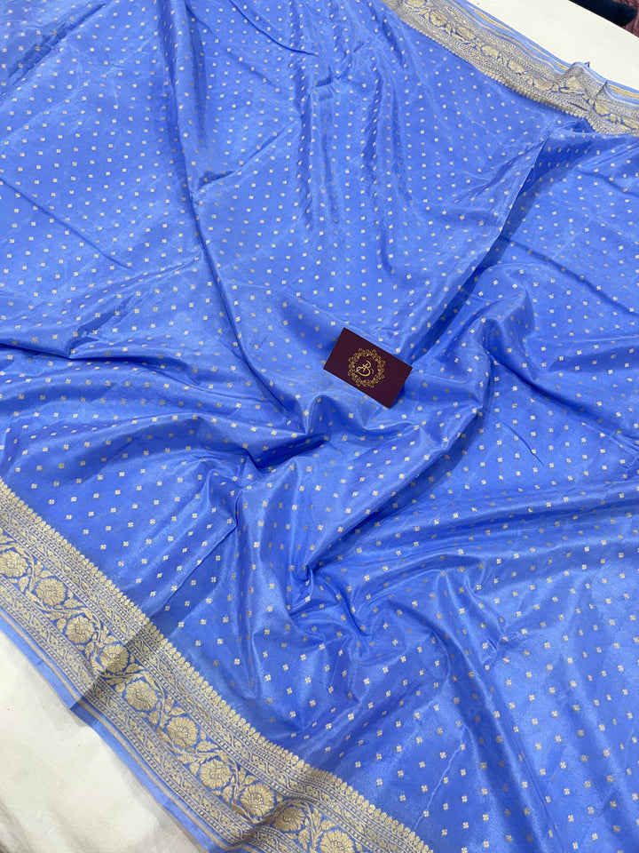Pastel Blue Pure Banarasi Khaddi Crepe Silk Saree - Aura Benaras