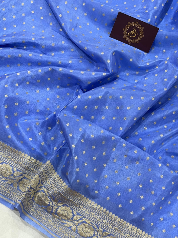 Pastel Blue Pure Banarasi Khaddi Crepe Silk Saree - Aura Benaras