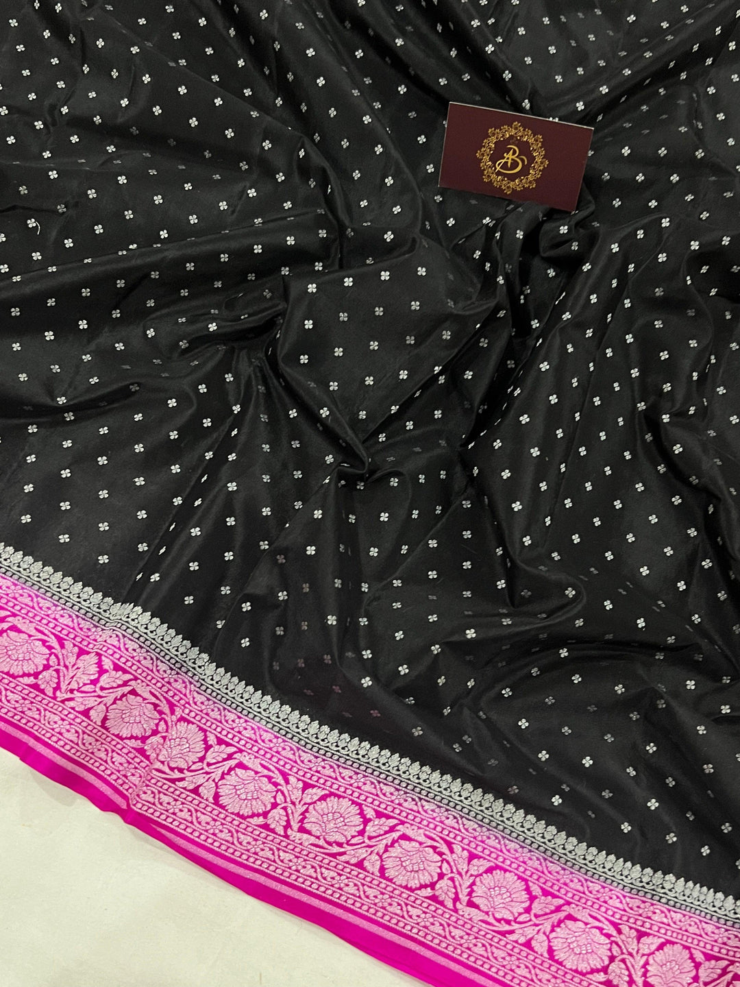 Black Pure Banarasi Khaddi Crepe Silk Saree - Aura Benaras