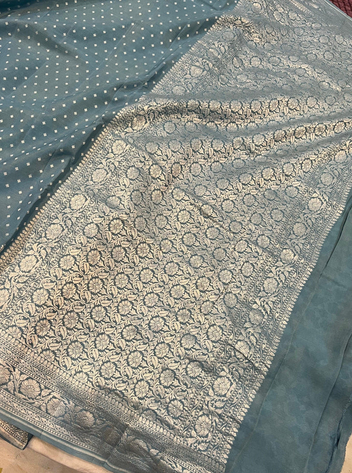 Pastel Blue Pure Banarasi Khaddi Crepe Silk Saree - Aura Benaras