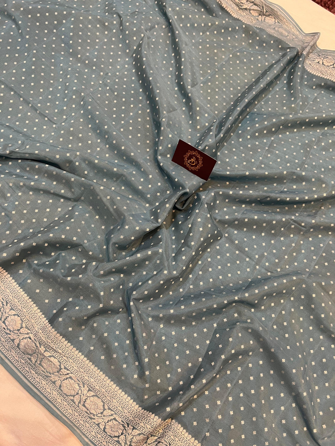 Pastel Blue Pure Banarasi Khaddi Crepe Silk Saree - Aura Benaras