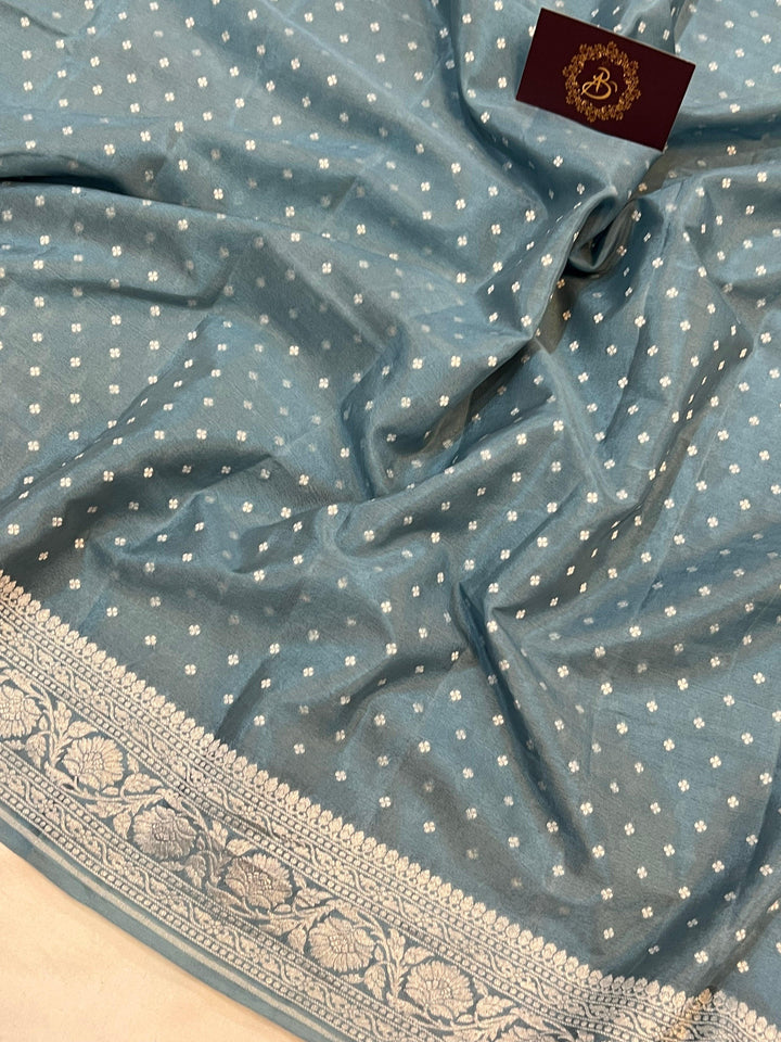 Pastel Blue Pure Banarasi Khaddi Crepe Silk Saree - Aura Benaras