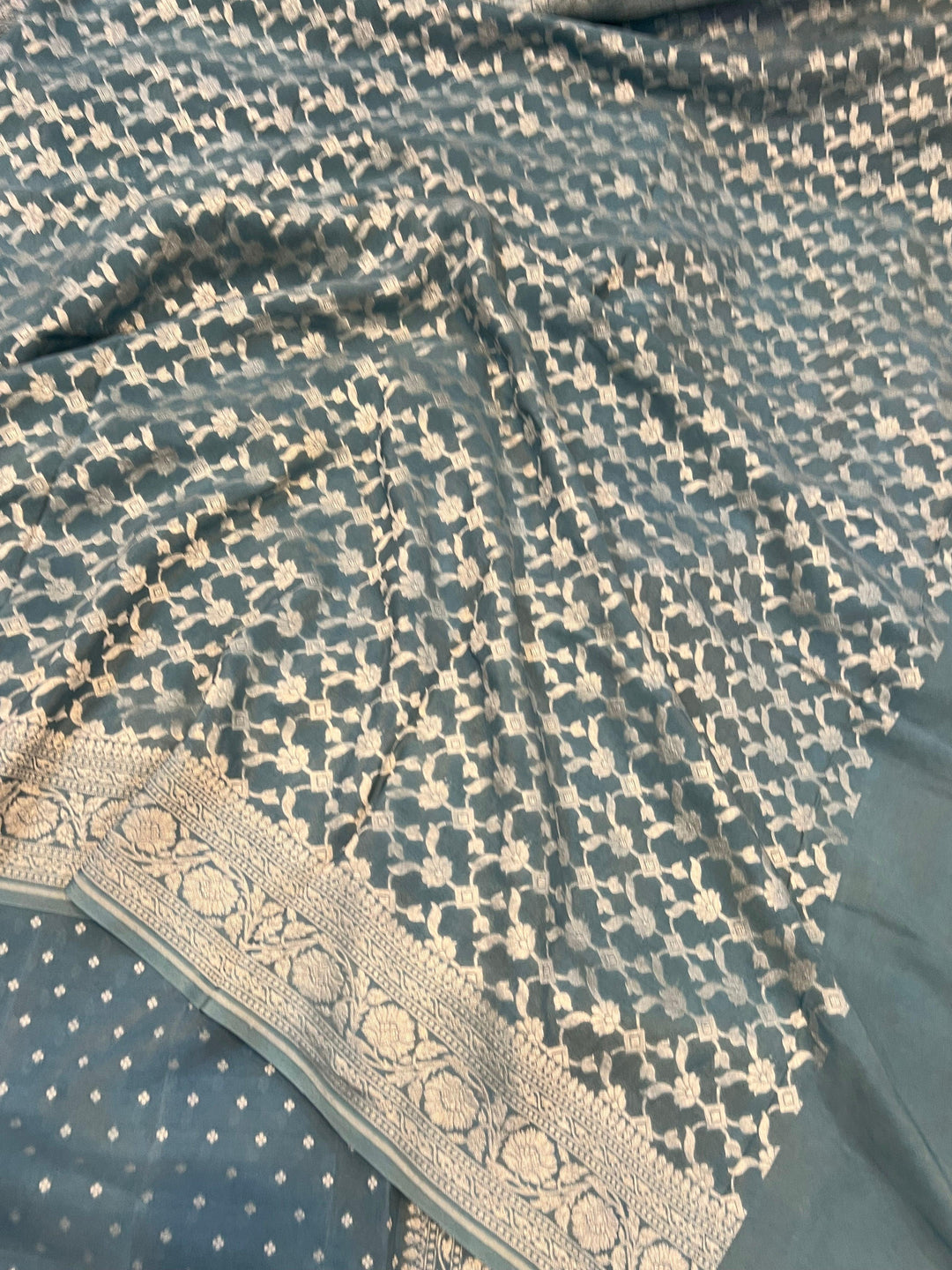 Pastel Blue Pure Banarasi Khaddi Crepe Silk Saree - Aura Benaras