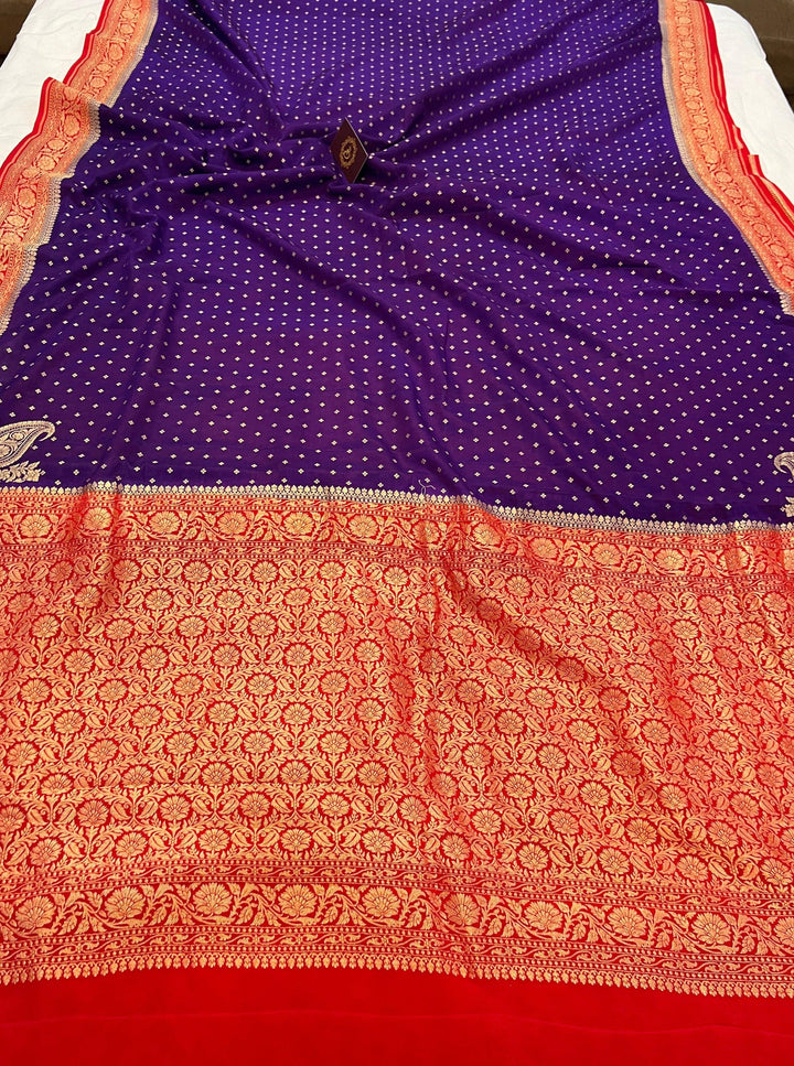 Purple Pure Banarasi Khaddi Crepe Silk Saree - Aura Benaras