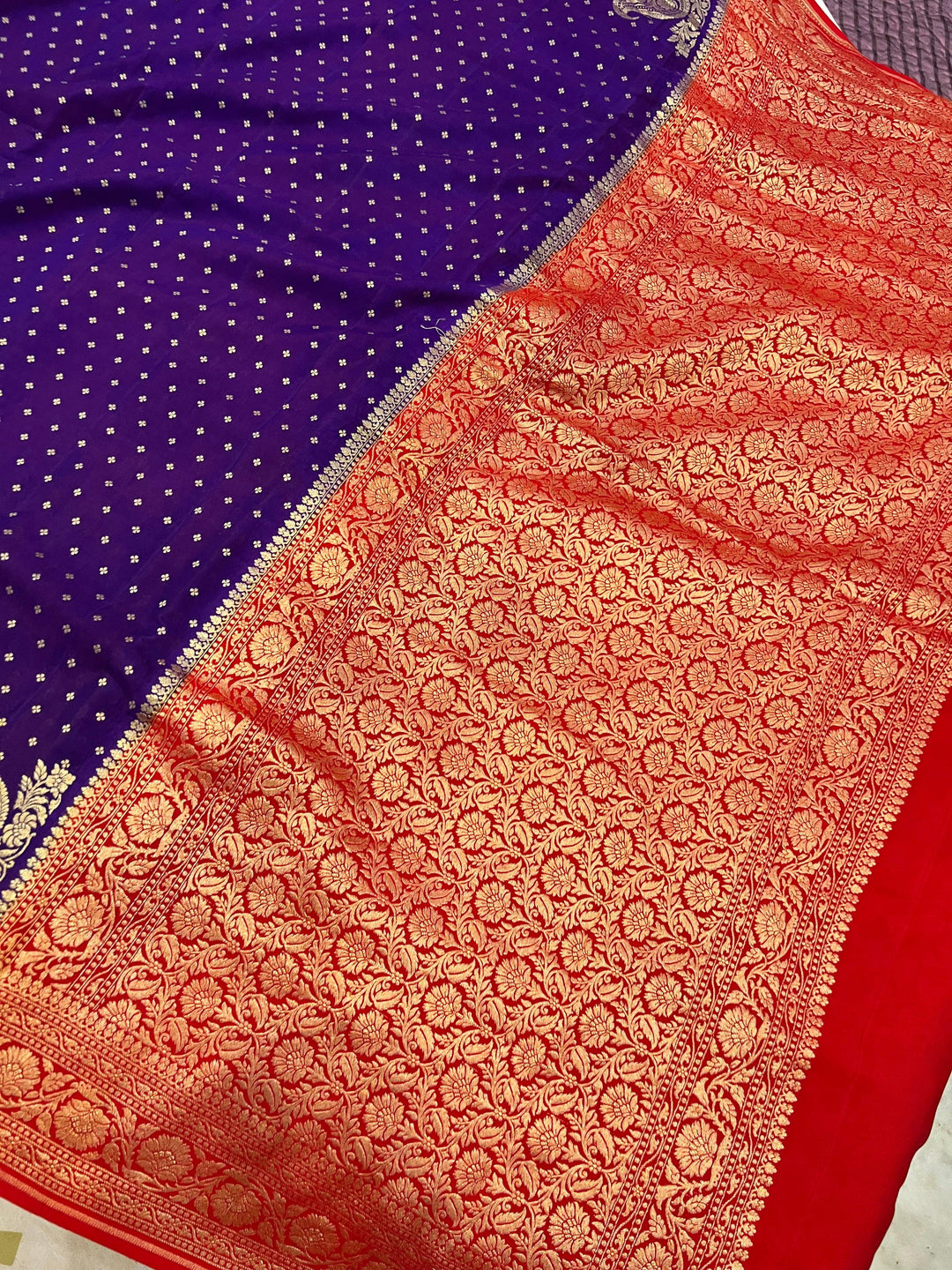 Purple Pure Banarasi Khaddi Crepe Silk Saree - Aura Benaras